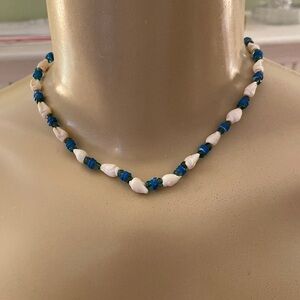 𝅺SWEET choker in white, turquoise and ocean blue made of Tiny conch seashells.